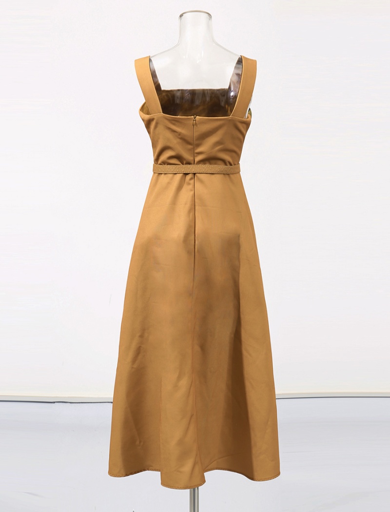 Square collar belt long dress for women