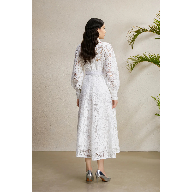 Lantern sleeve autumn cstand collar lace court style dress