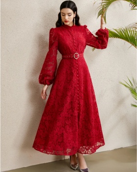 Stereoscopic cstand collar lace autumn dress