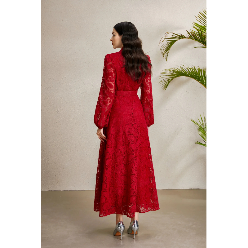 Stereoscopic cstand collar lace autumn dress