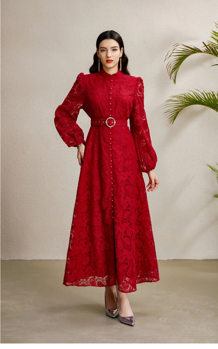 Stereoscopic cstand collar lace autumn dress