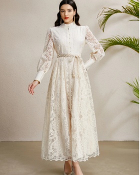 Tassels autumn double placket lace embroidery dress
