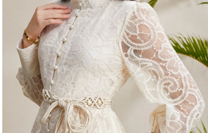 Tassels autumn double placket lace embroidery dress