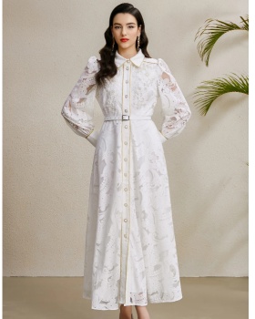 Corsage autumn hollow golden edge lapel beading long dress