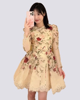 Round neck big skirt speaker rose dress