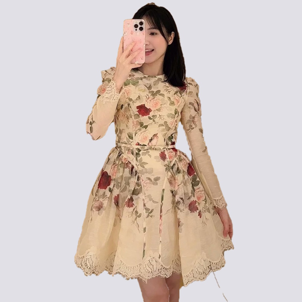 Round neck big skirt speaker rose dress