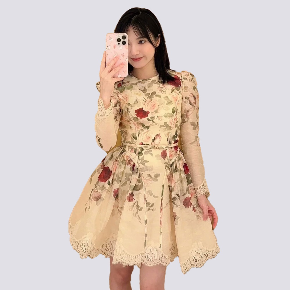 Round neck big skirt speaker rose dress