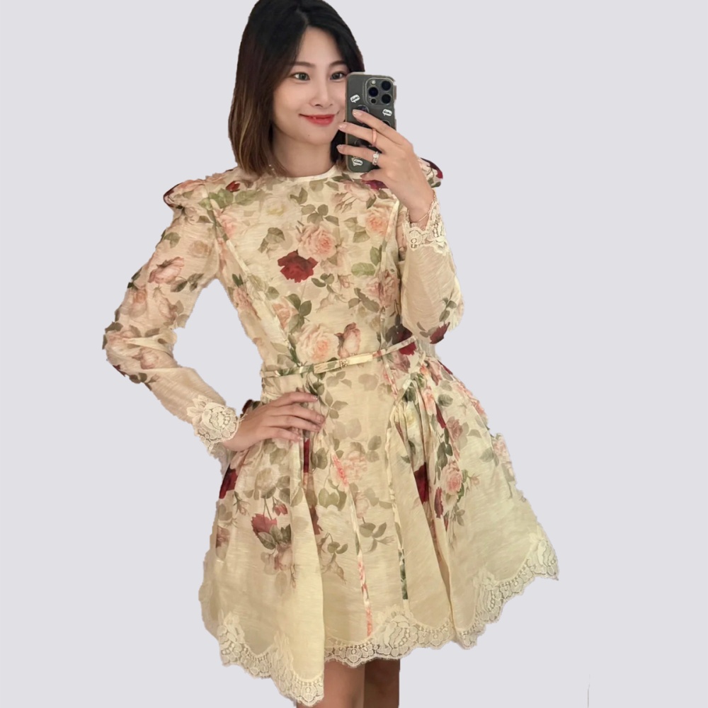 Round neck big skirt speaker rose dress