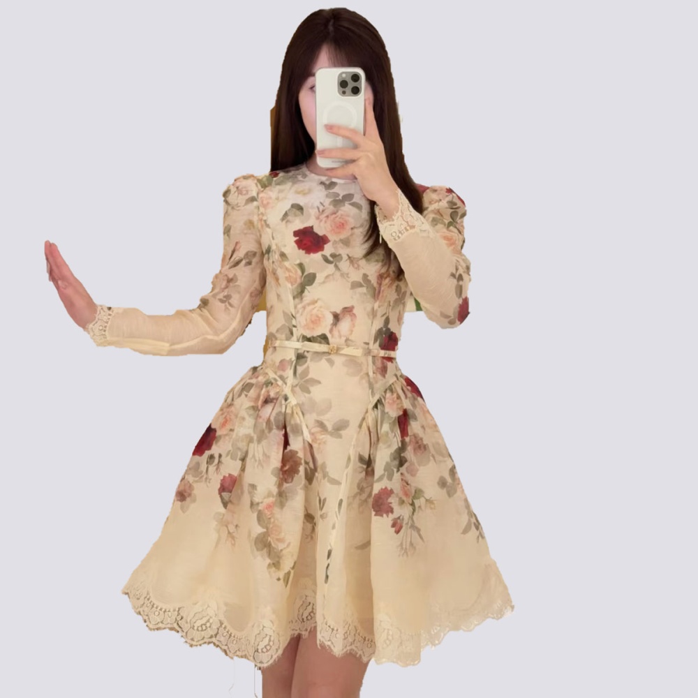 Round neck big skirt speaker rose dress