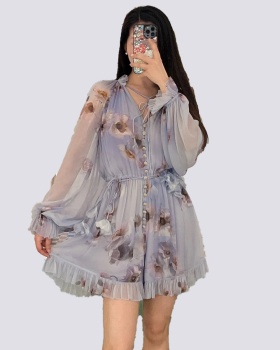 Elastic autumn temperament breasted streamer jumpsuit