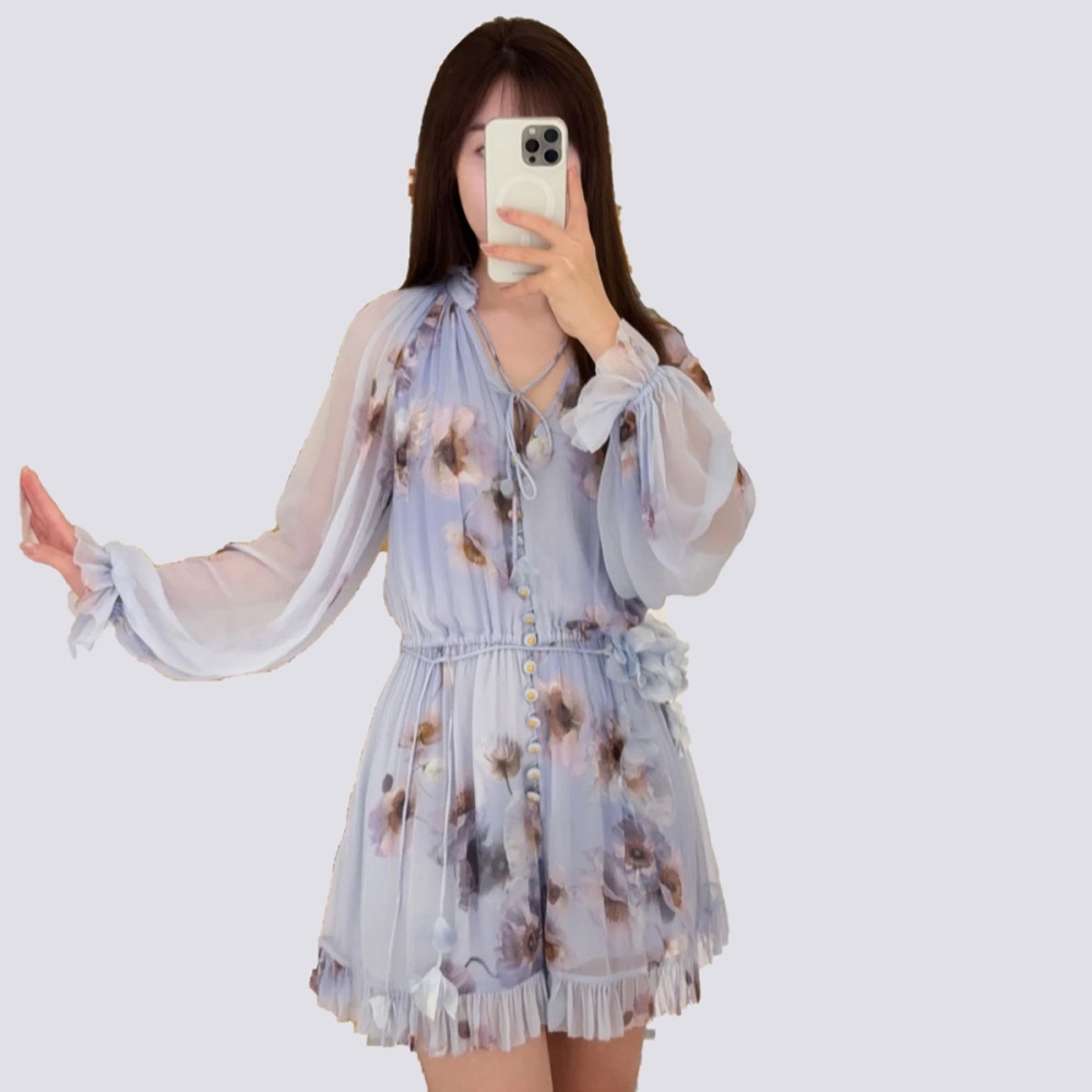 Elastic autumn temperament breasted streamer jumpsuit