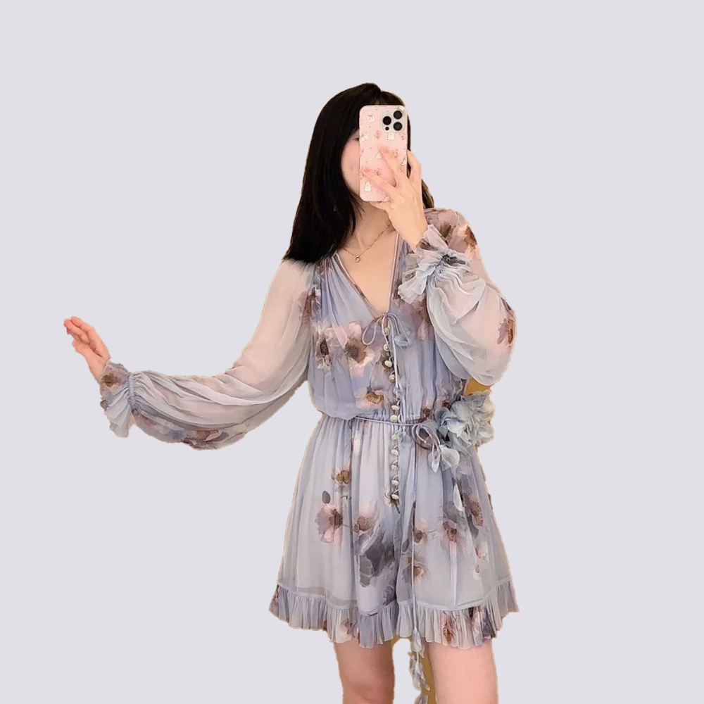 Elastic autumn temperament breasted streamer jumpsuit