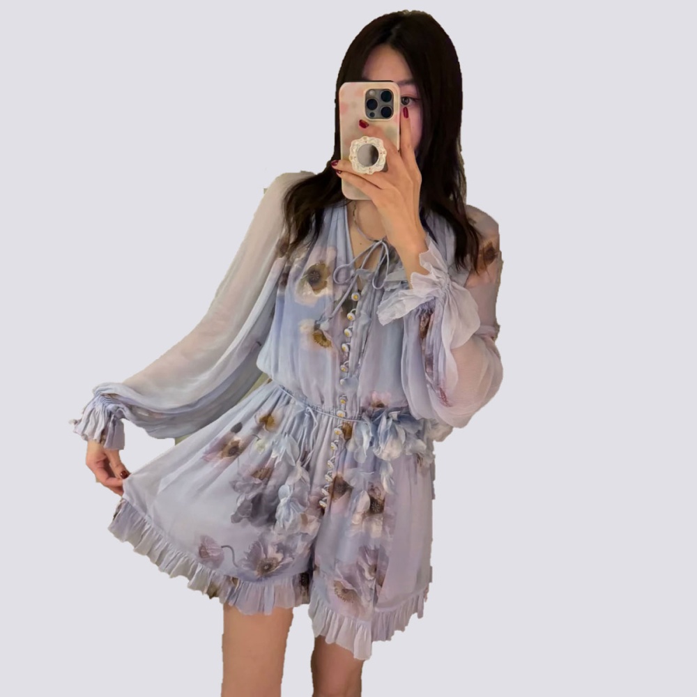 Elastic autumn temperament breasted streamer jumpsuit