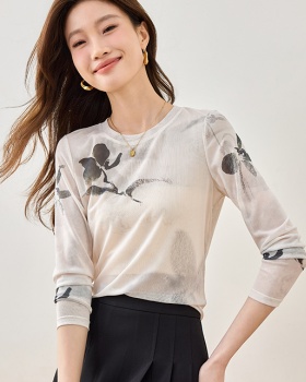 Long sleeve gauze tops printing bottoming shirt