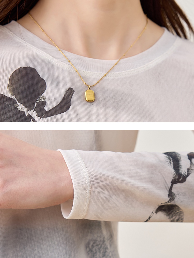 Long sleeve gauze tops printing bottoming shirt