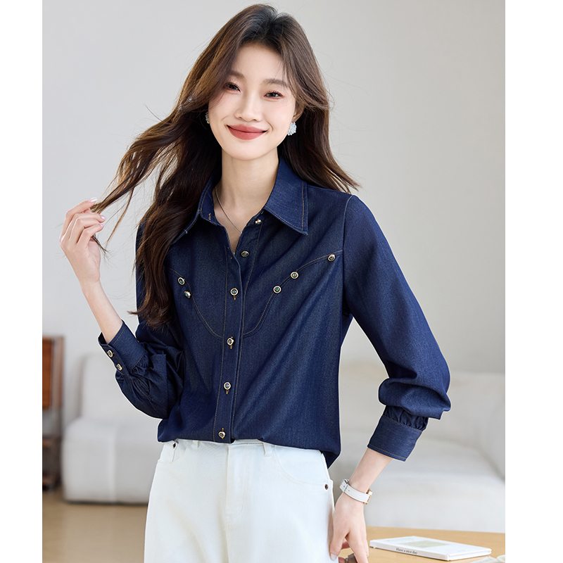 Autumn denim France style loose shirt for women