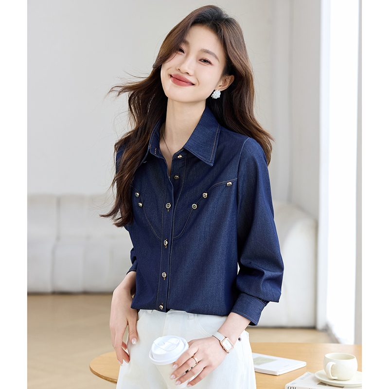 Autumn denim France style loose shirt for women