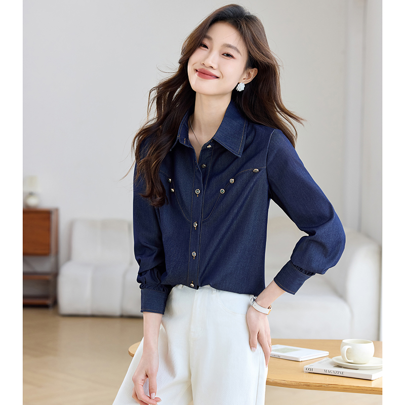 Autumn denim France style loose shirt for women