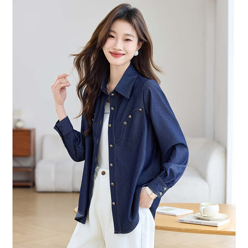 Autumn denim France style loose shirt for women