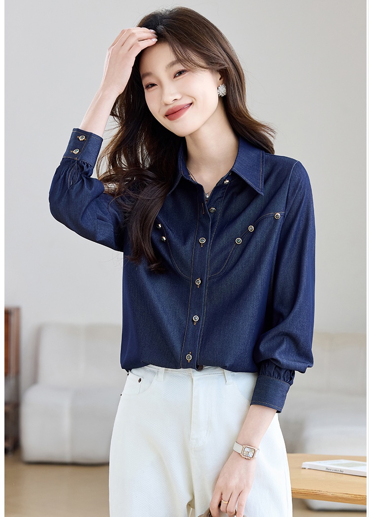 Autumn denim France style loose shirt for women