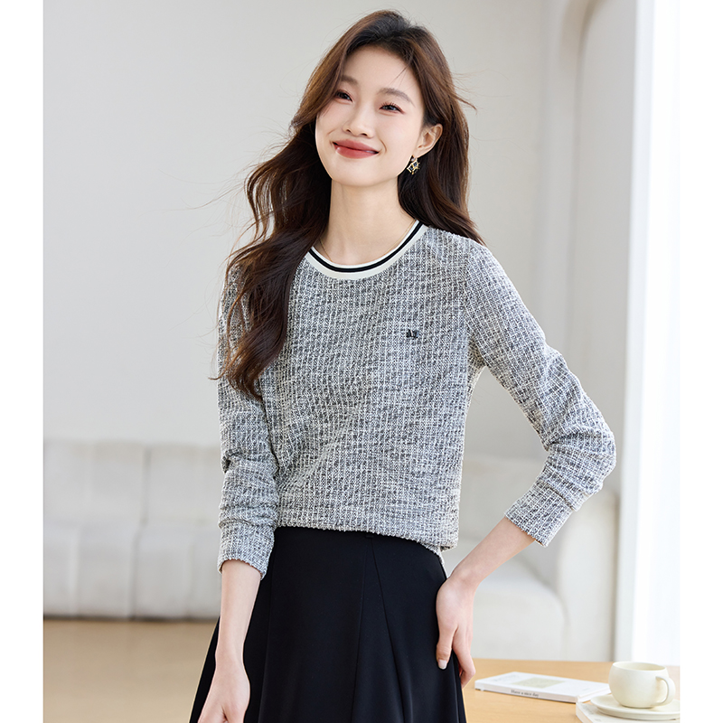 All-match knitted T-shirt round neck tops for women