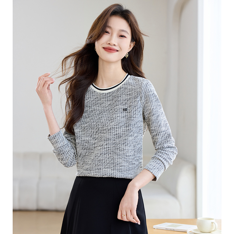 All-match knitted T-shirt round neck tops for women