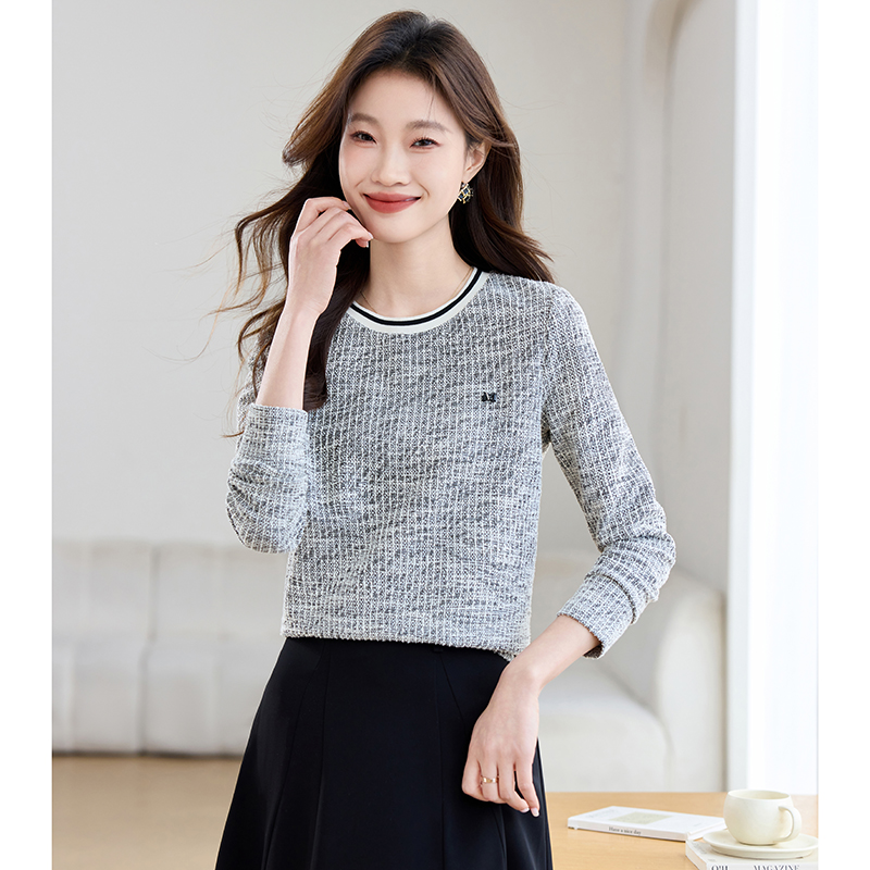 All-match knitted T-shirt round neck tops for women