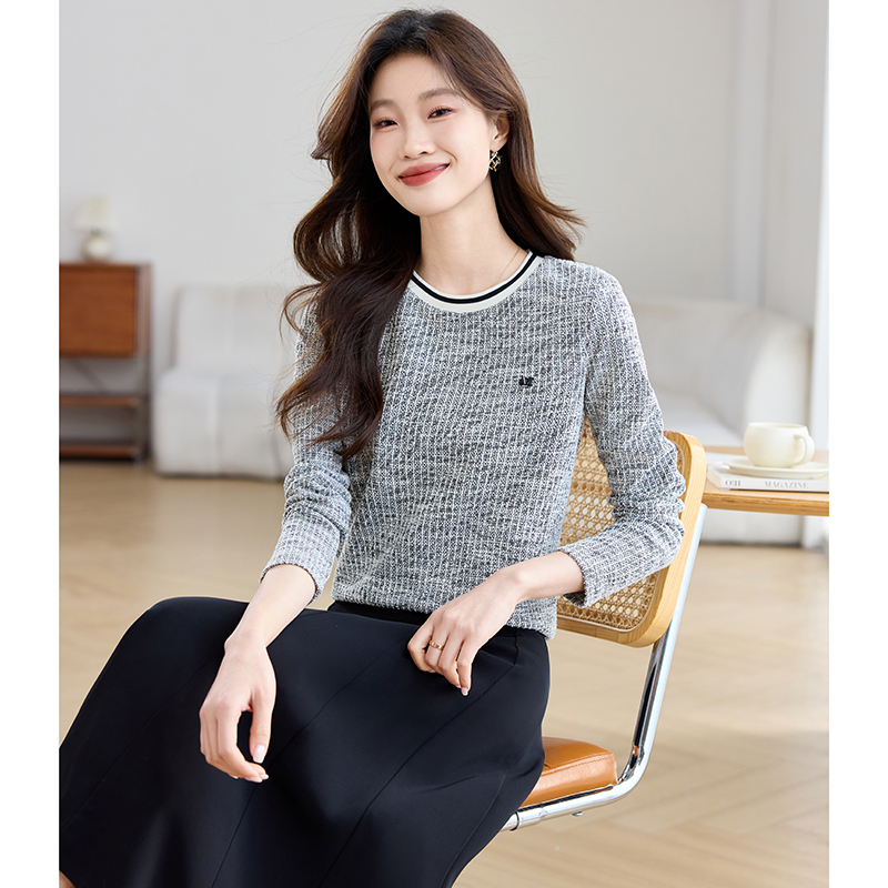 All-match knitted T-shirt round neck tops for women