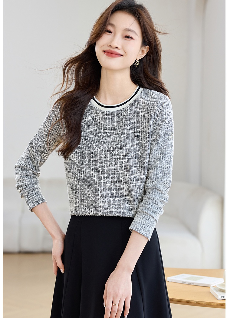 All-match knitted T-shirt round neck tops for women