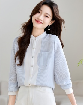 Stripe fashion shirt temperament splice tops for women