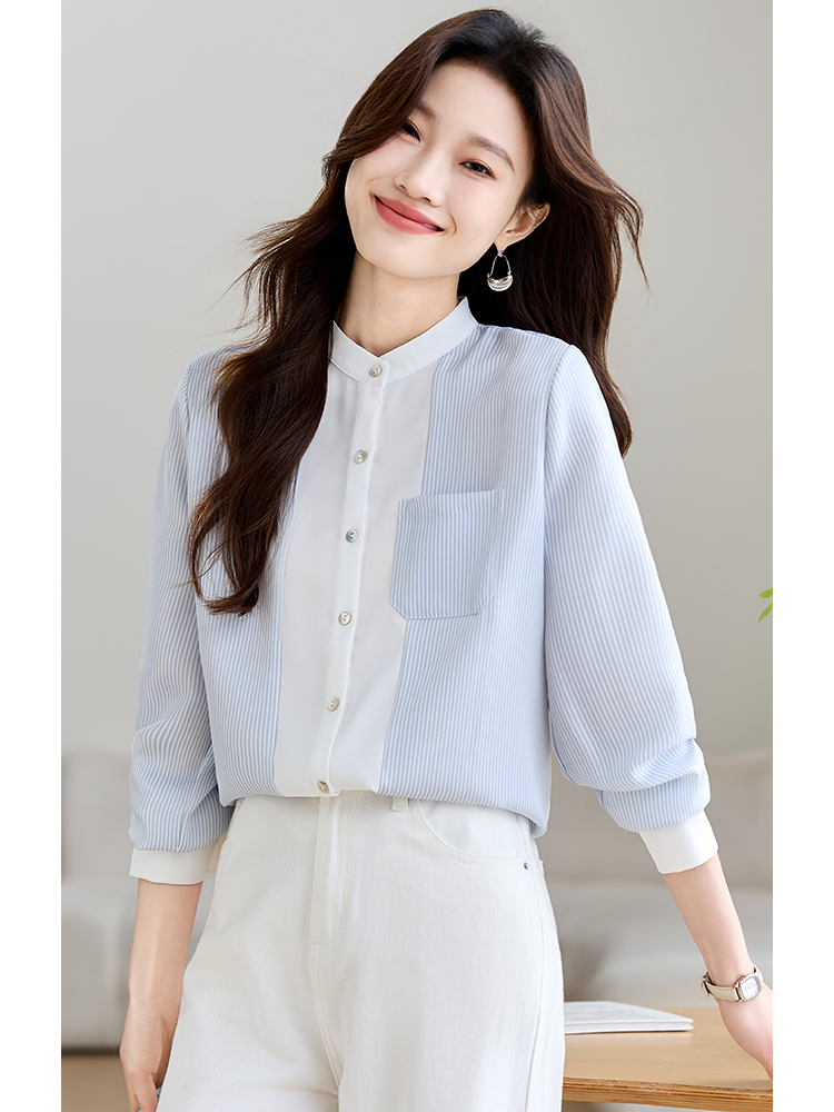 Stripe fashion shirt temperament splice tops for women