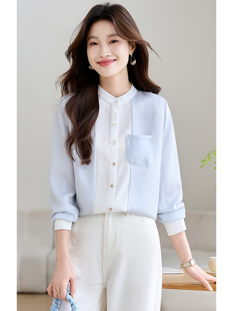 Stripe fashion shirt temperament splice tops for women