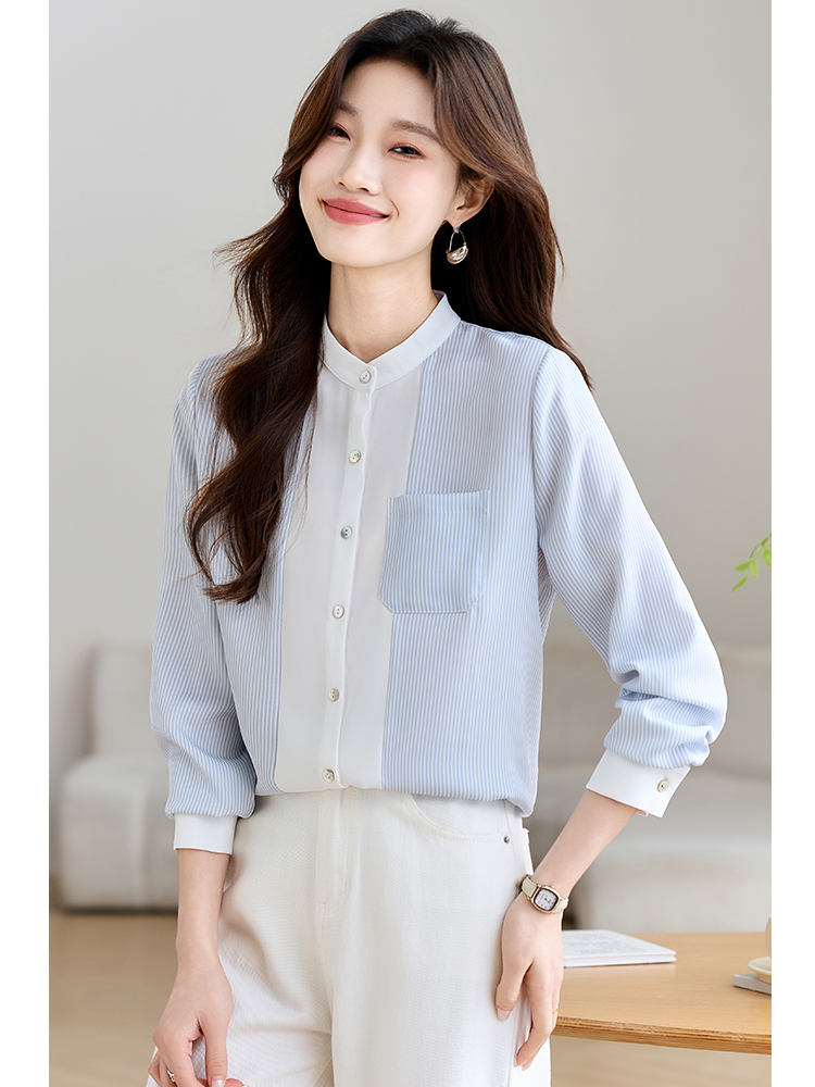 Stripe fashion shirt temperament splice tops for women