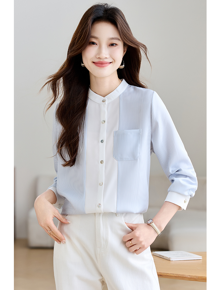 Stripe fashion shirt temperament splice tops for women