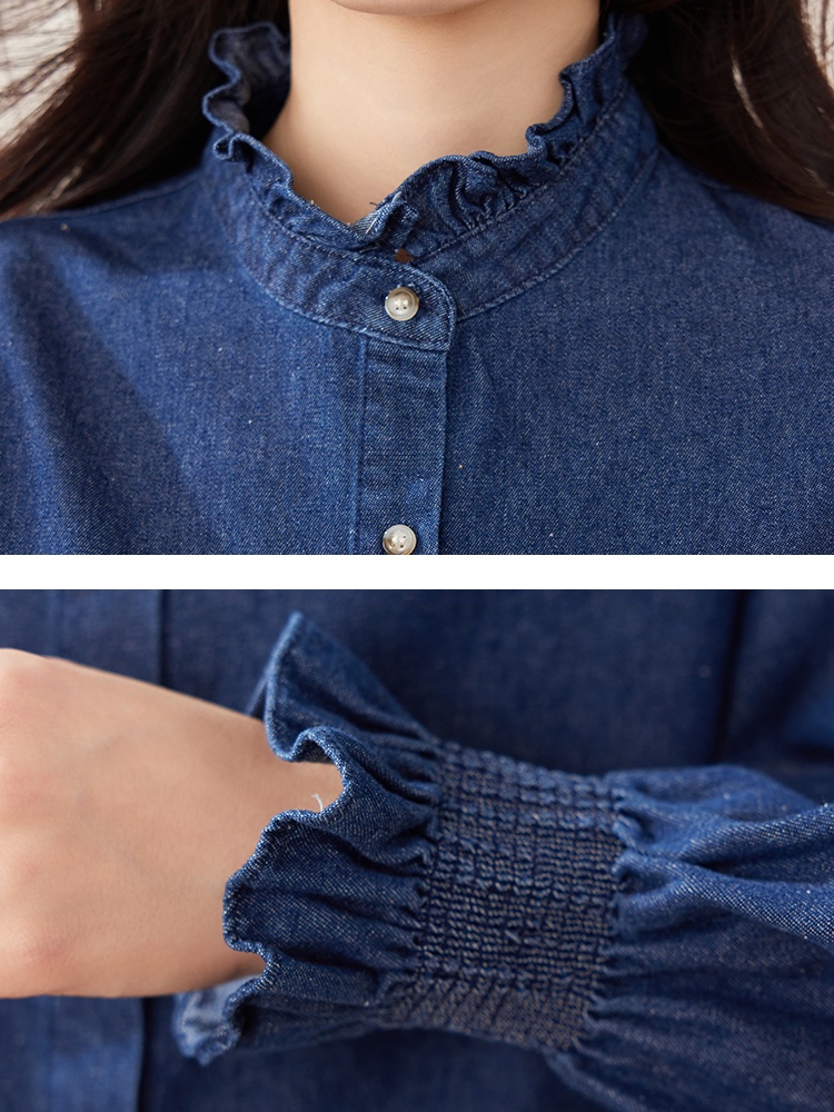 Casual autumn long sleeve tops retro denim shirt for women