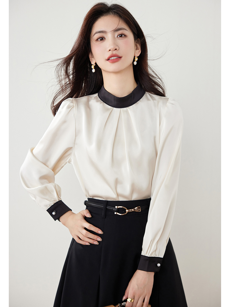 Cstand collar slim autumn pullover shirt for women