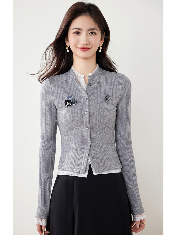 Gray all-match sweater show young tops for women