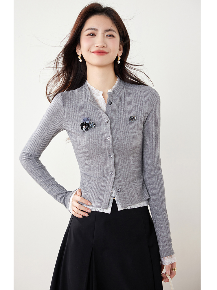 Gray all-match sweater show young tops for women