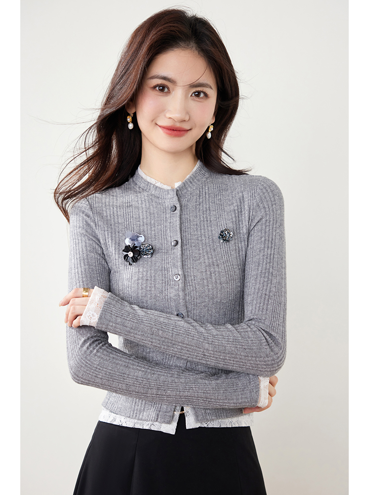 Gray all-match sweater show young tops for women