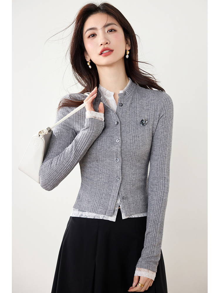 Gray all-match sweater show young tops for women