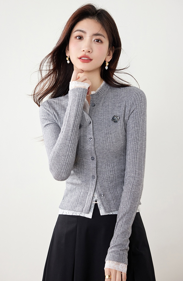 Gray all-match sweater show young tops for women