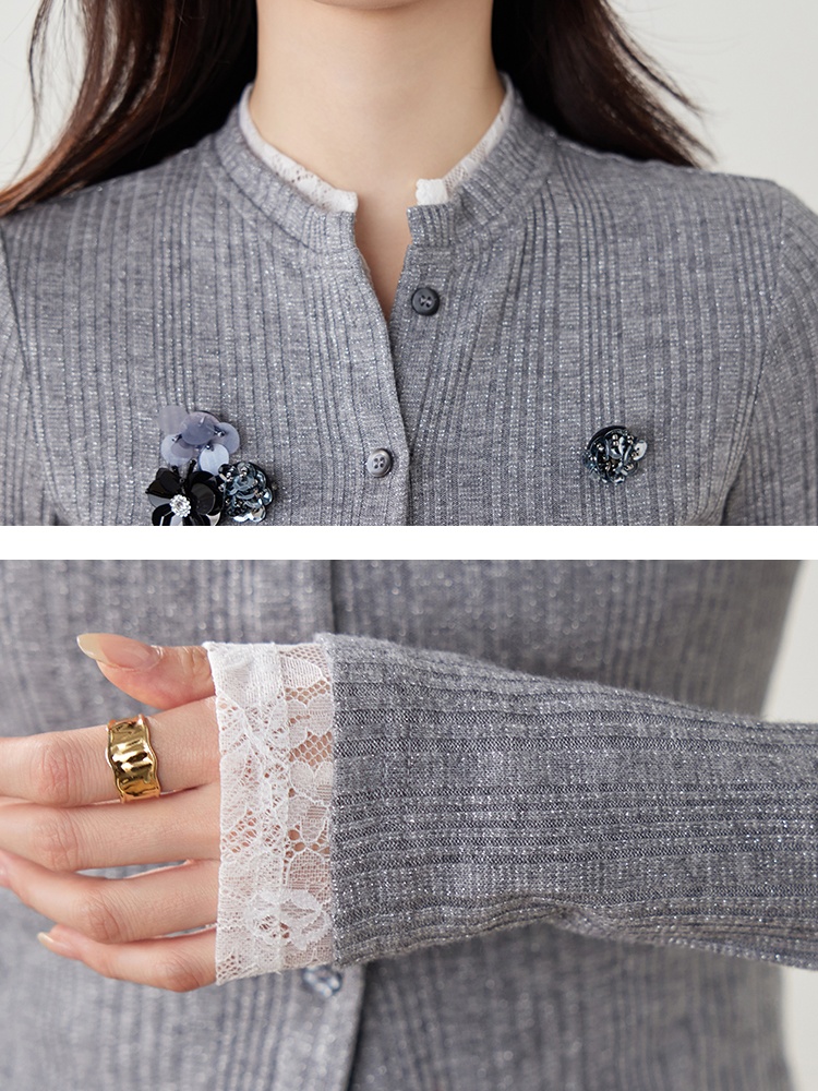 Gray all-match sweater show young tops for women