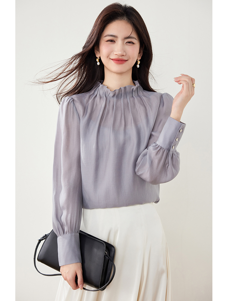 Autumn retro temperament shirt cstand collar pullover tops