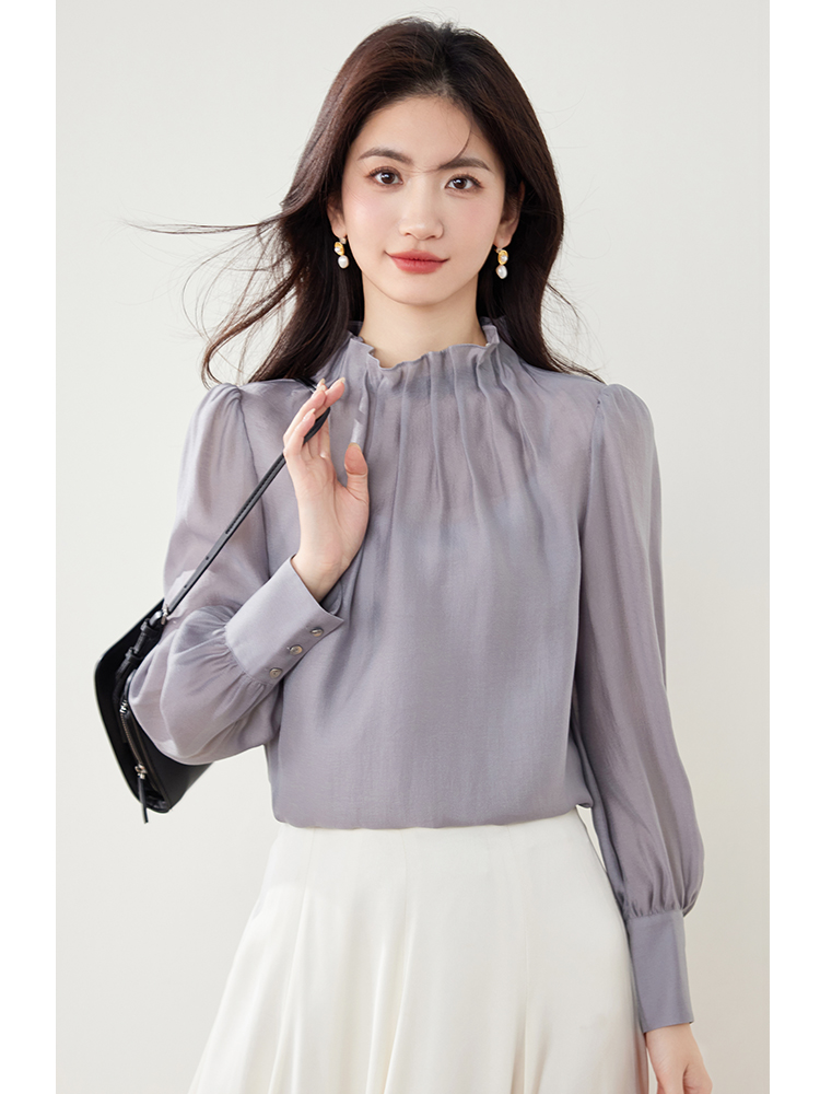 Autumn retro temperament shirt cstand collar pullover tops