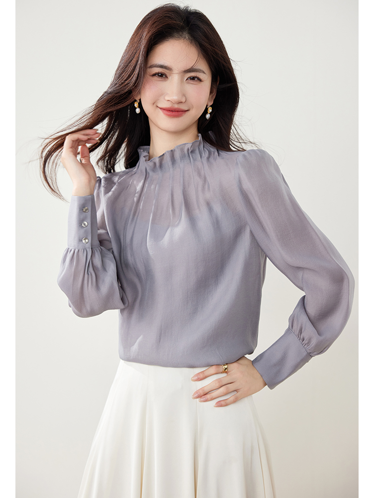 Autumn retro temperament shirt cstand collar pullover tops