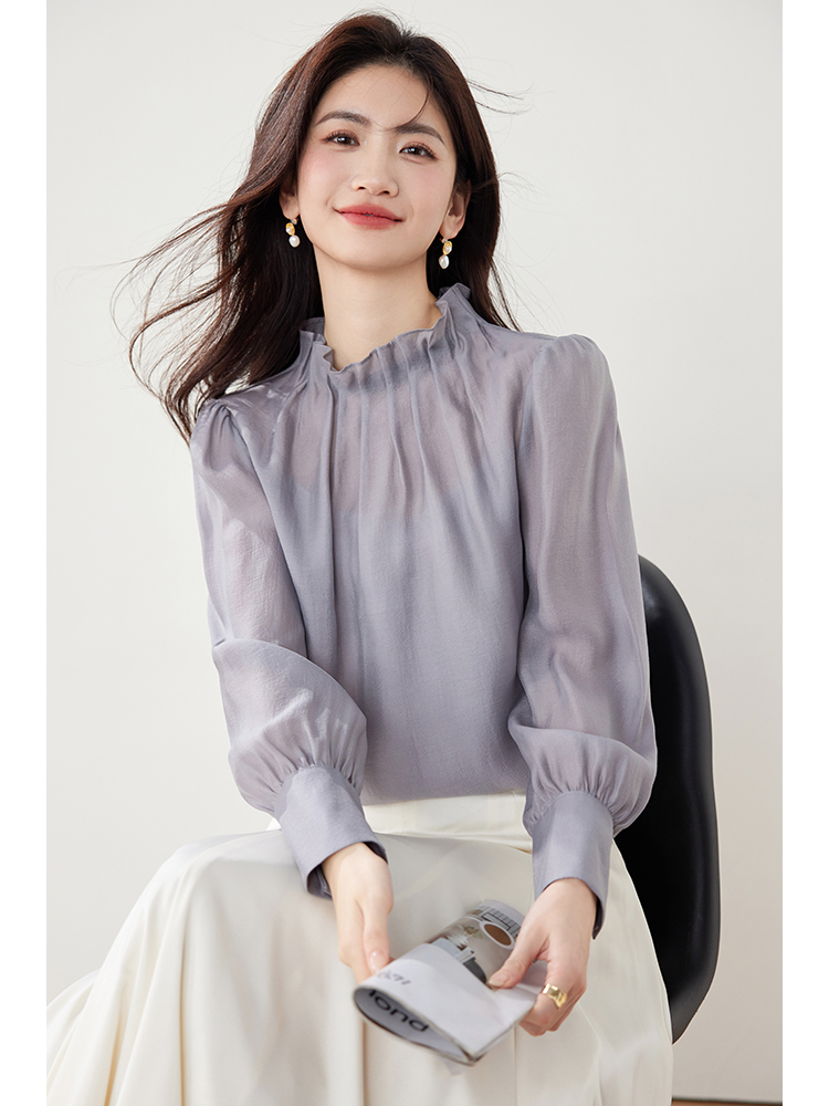 Autumn retro temperament shirt cstand collar pullover tops