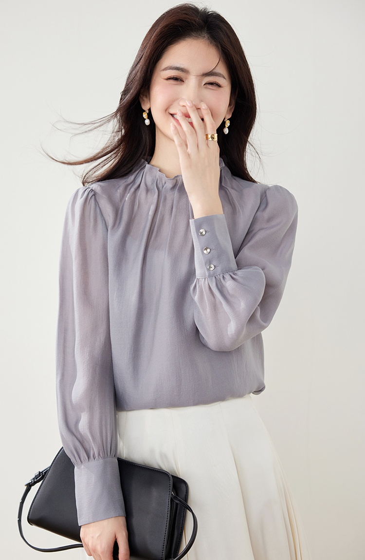 Autumn retro temperament shirt cstand collar pullover tops