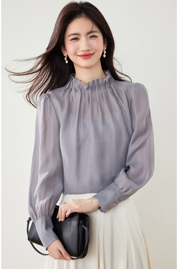 Autumn retro temperament shirt cstand collar pullover tops