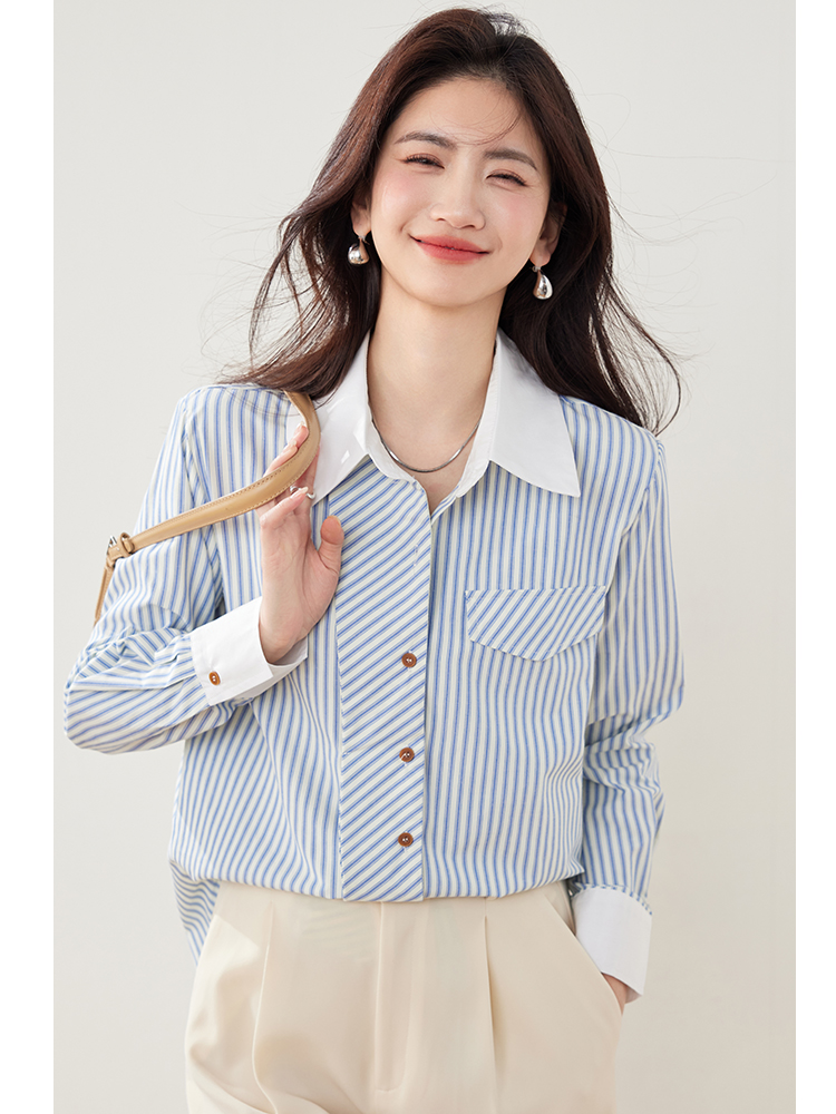 Long sleeve retro shirt splice temperament tops for women
