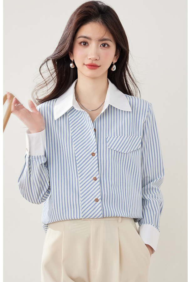 Long sleeve retro shirt splice temperament tops for women